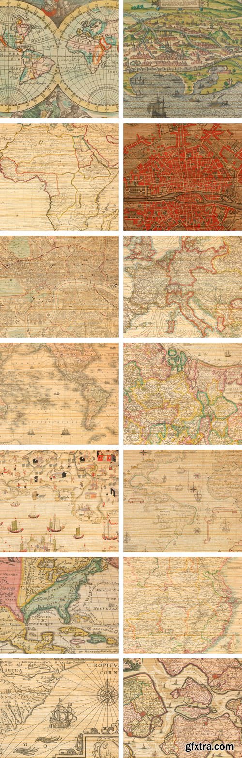 20 Wooden Vintage Maps Textures