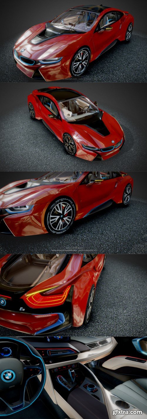 The BMW i8 Protonic Red Edition 2016 with Interior 3d model