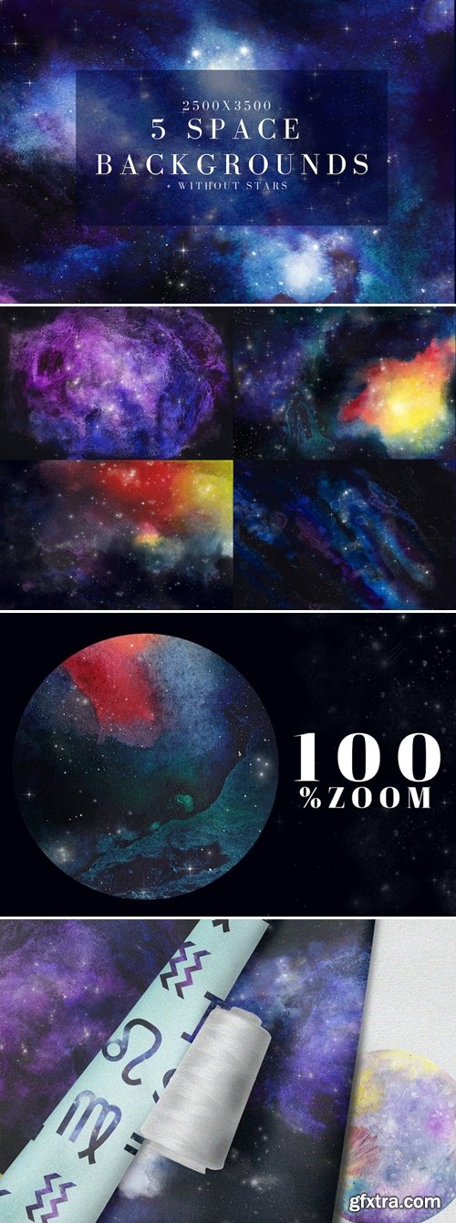 5 watercolor space, universe backgrounds set 23GWHJG