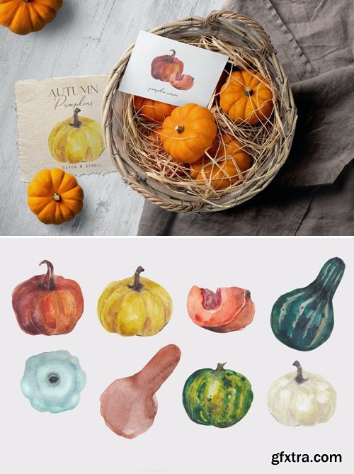 Cozy autumn watercolor pumpkins set NFHYJSN