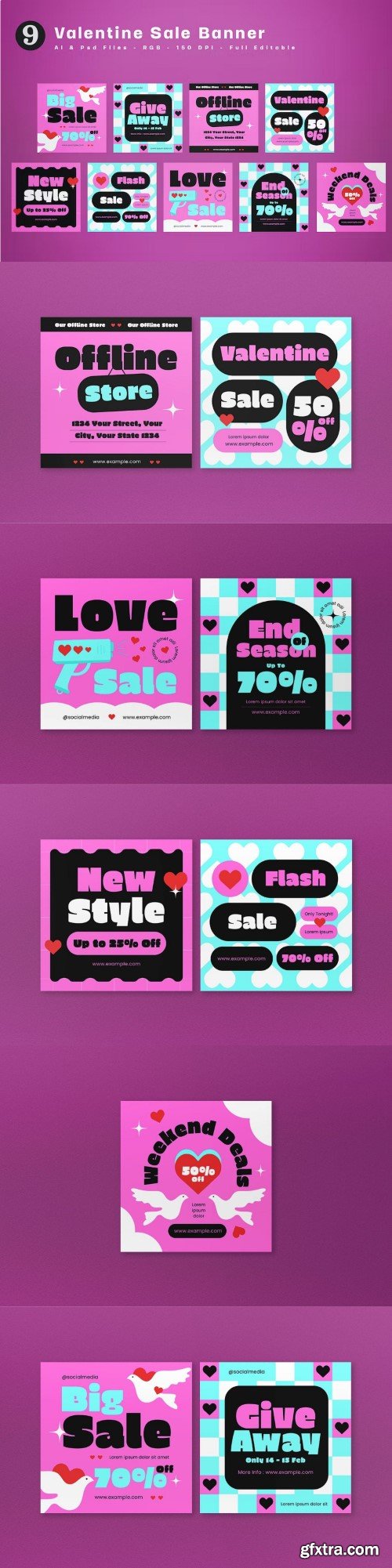 Pink Flat Design Valentine Sale Banner Square