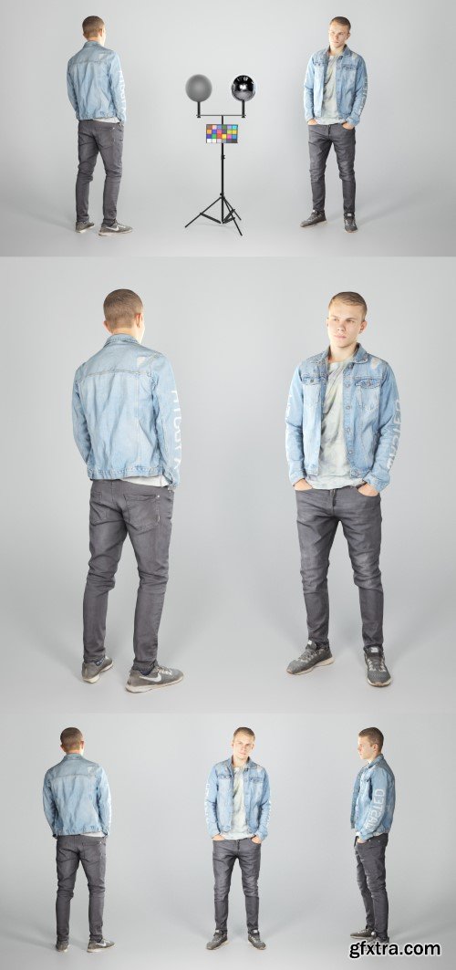 Stylish man in a denim jacket 102 3d model