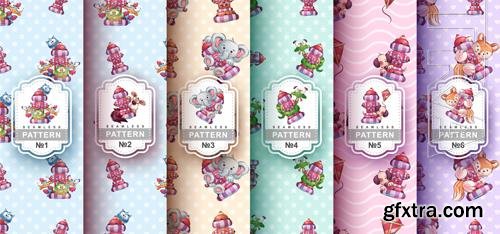 Vector seamless pattern cartoon character adorable animal fire hydrant