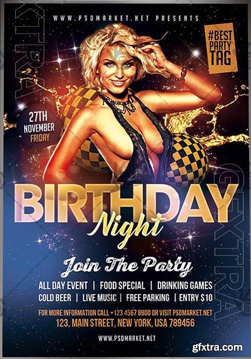 Psd fllyer birthday night template design