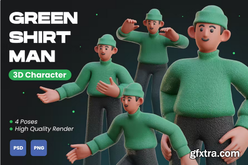 Green Shirt Man 3D Character Illustration AB7W5VA