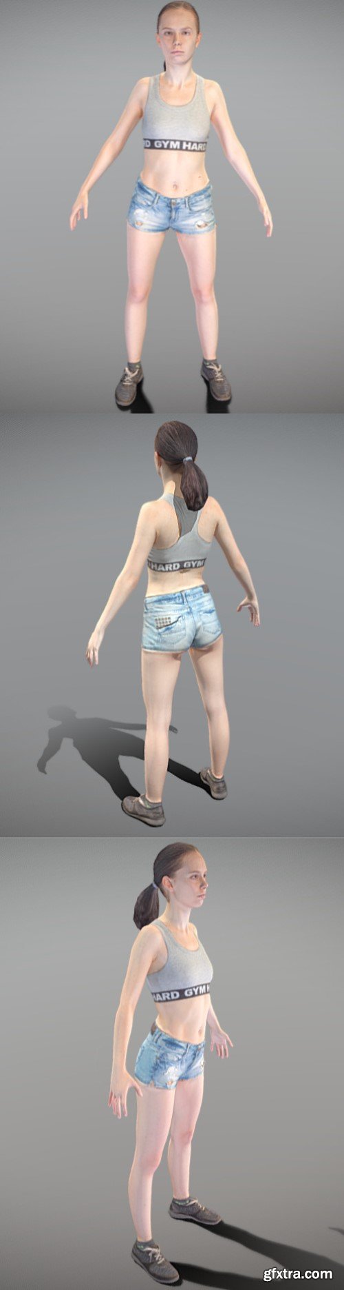 Athletic woman in jeans shorts 155 3D MODEL