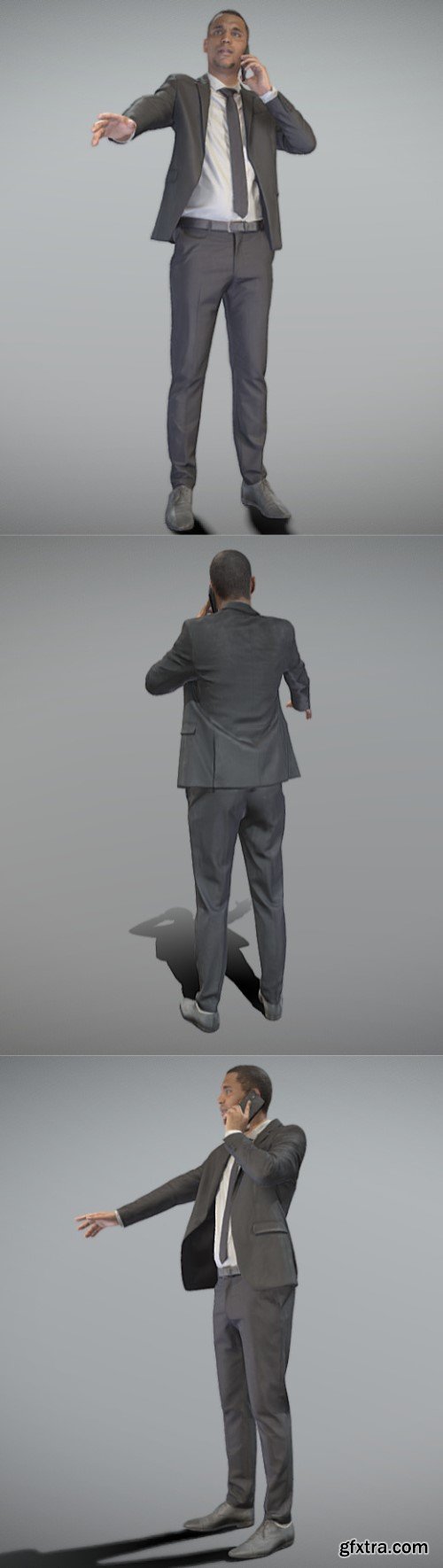 Young man in black suit talking on phone 257 3d model