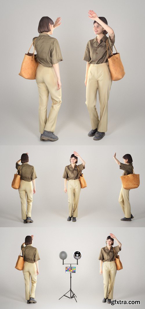 Pretty girl in brown shirt and beige pant 203 3d model