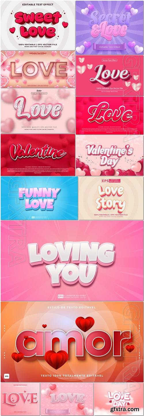 Vector 3d font style effect text happy valentine's day vol 4