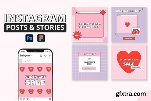 Retro Valentine’s Day Instagram Post & Story WBXN9G7