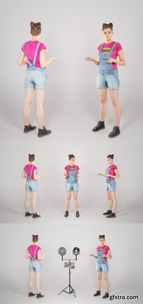 Young girl in denim is posing 103 Low-poly 3D model
