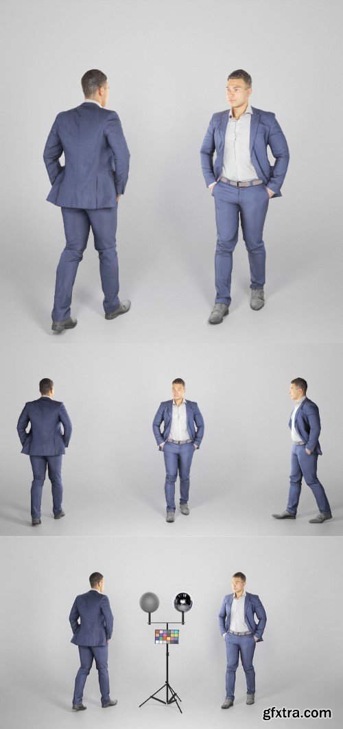 Handsome man in darkblue suit walking 210 VR / AR / low-poly 3d model