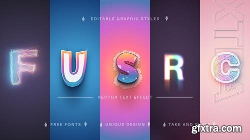 Vector set 5 unicorn plastic text effects font styles