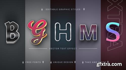 Vector set 5 metal editable text effects font styles