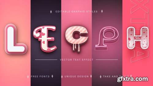 Vector set love editable text effects font styles