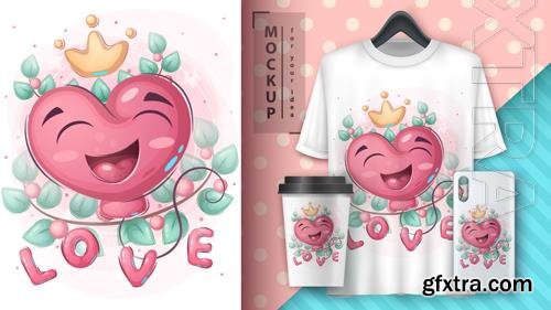 Vector cartoon character adorable heart valentine