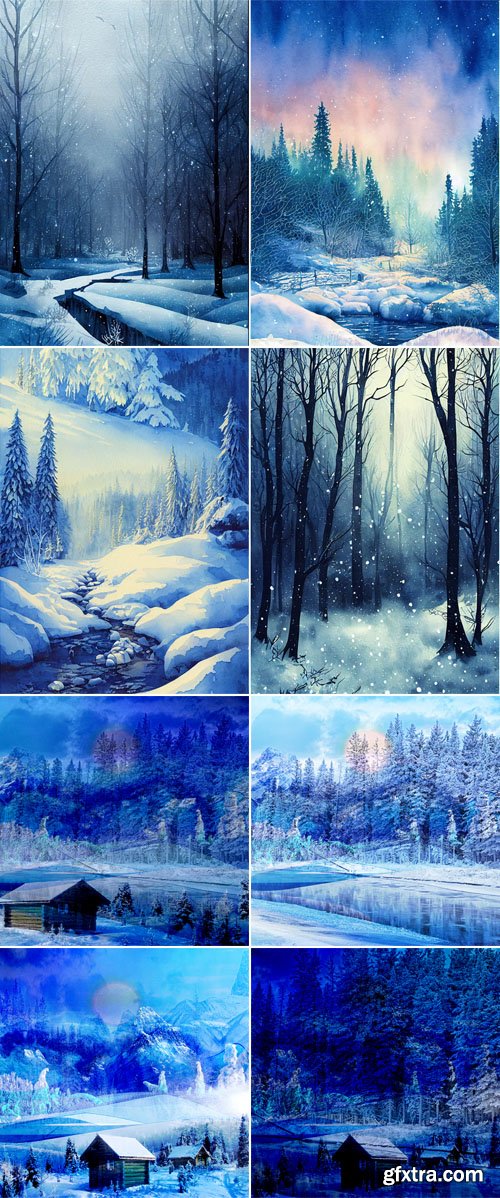 Whimsical Watercolor Winter Backgrounds Collection