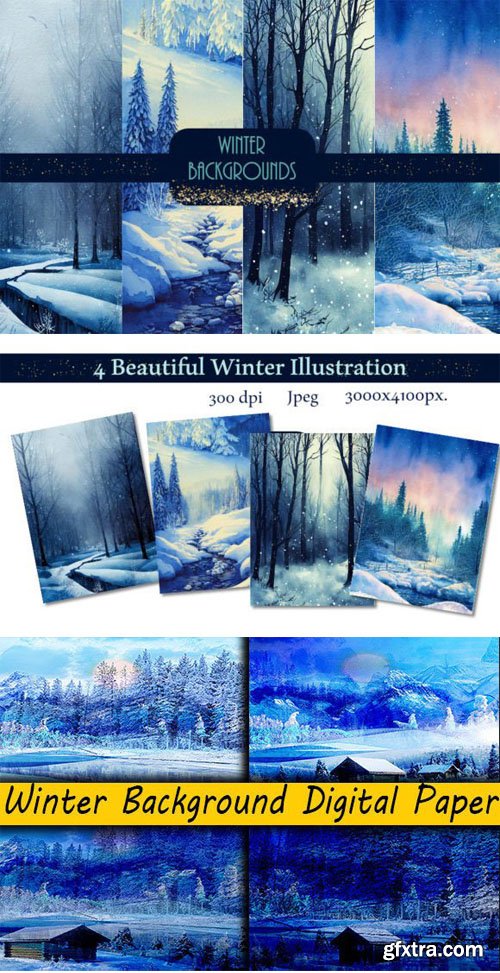 Whimsical Watercolor Winter Backgrounds Collection