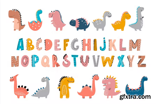 Cute Baby Dinosaurs & ABC Decorative Alphabet