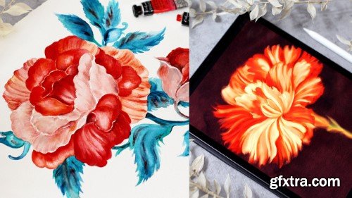 Painting Red Botanicals: Step by Step in Watercolor & Procreate