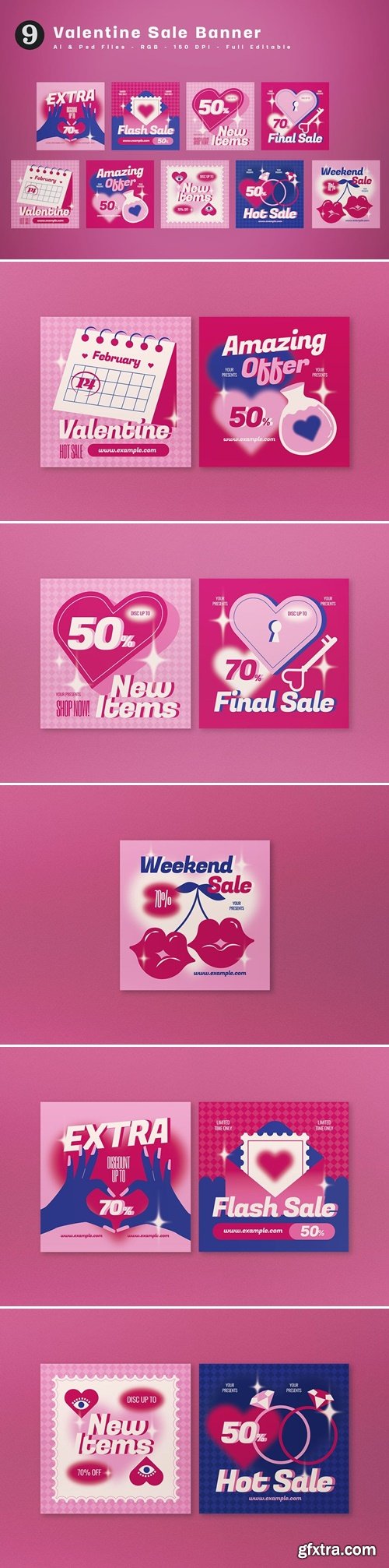 Pink Y2K Valentine Sale Banner Square EQNBV48