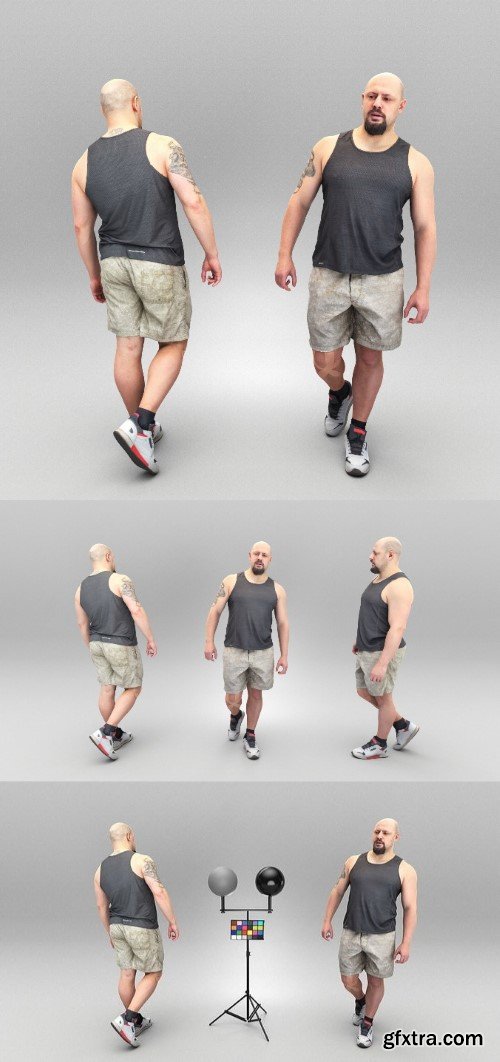 Bald athletic man walking 376 Low-poly 3D model