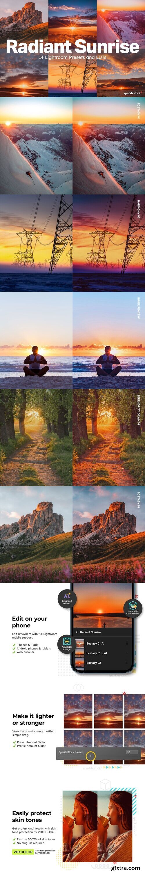 Creativemarket - 14 Radiant Sunrise Lightroom Presets 11019887