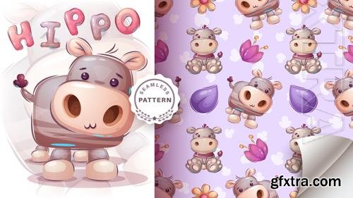 Vector cartoon character adorable hippopotamus