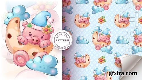 Vector cartoon character adorable pig