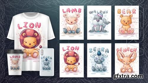 Vector cartoon character cute set animals