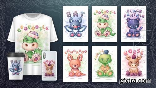 Vector cartoon character adorable set animals