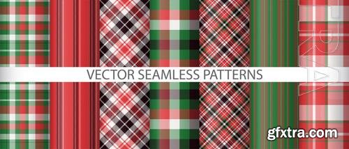 Vector set fabric pattern check texture background plaid tartan seamless textile vector