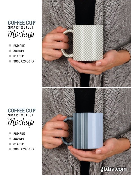 Woman Holding Coffee Cup Mug Smart Object Mockup QMENEJV