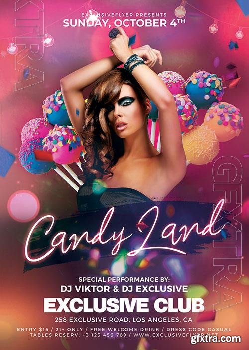 Psd flyer candyland night design templates