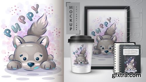 Vector puppy dog poster and merchandising hand draw