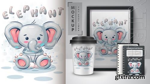 Vector cute elephant poster and merchandising