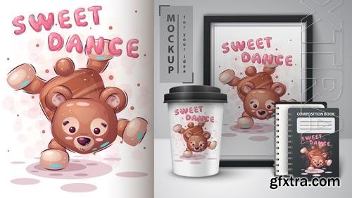 Vector bear dance poster and merchandising