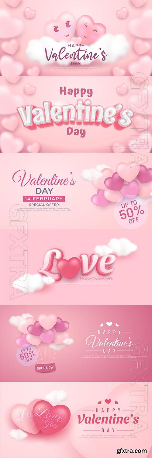 Vector realistic banner valentines day couple vector design with 3d love background