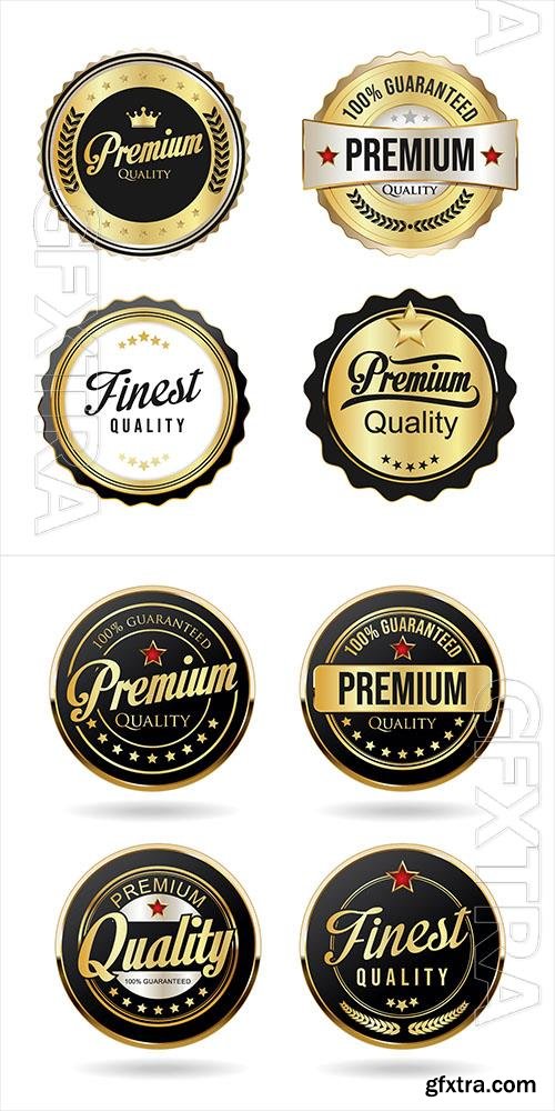 Golden badge and labels high quality vector illustration