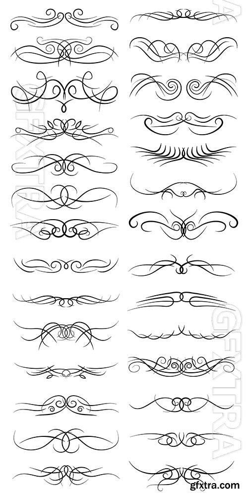 Decorative curls swirls, borders, drawing elements in vector