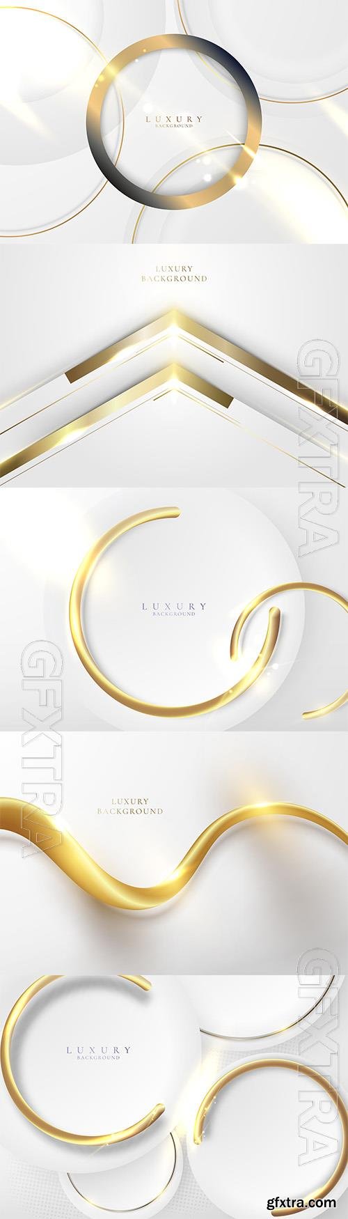 Vector abstract elegant white circles and 3d golden ring with glow lighting effect on clean background