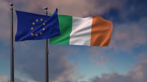 Videohive - Ireland Flag Waving Along With The European Union Flag - 4K - 42950999 - 42950999