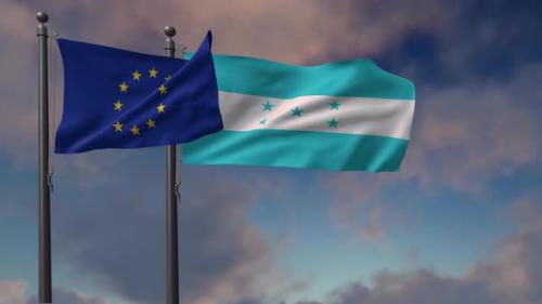 Videohive - Honduras Flag Waving Along With The European Union Flag - 4K - 42951000 - 42951000