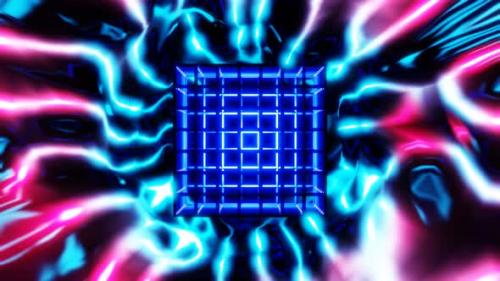 Videohive - blue geometric cube in colorful sci-fi tunnel vj loop abstract template - 42951024 - 42951024