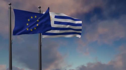 Videohive - Uruguay Flag Waving Along With The European Union Flag - 2K - 42954801 - 42954801