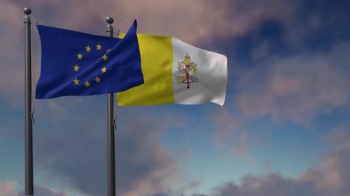 Videohive - Vatican Flag Waving Along With The European Union Flag - 4K - 42954803 - 42954803