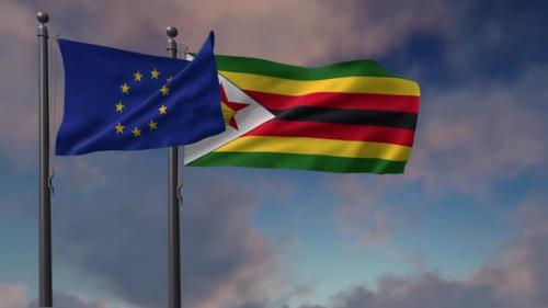 Videohive - Zimbabwe Flag Waving Along With The European Union Flag - 2K - 42954804 - 42954804