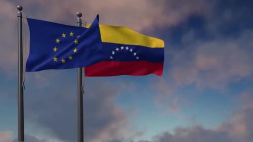 Videohive - Venezuela Flag Waving Along With The European Union Flag - 2K - 42954805 - 42954805