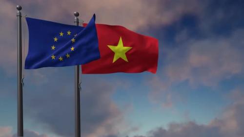 Videohive - Vietnam Flag Waving Along With The European Union Flag - 4K - 42954809 - 42954809