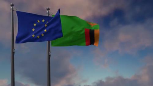 Videohive - Zambia Flag Waving Along With The European Union Flag - 2K - 42954810 - 42954810